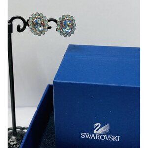 Swarovski Earrings Blue Green Crystal Post Stud Pierced Silver No Box Classic